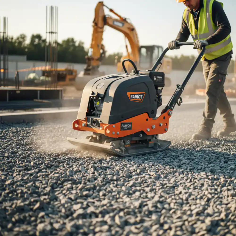 Plate compactor operating on gravel base